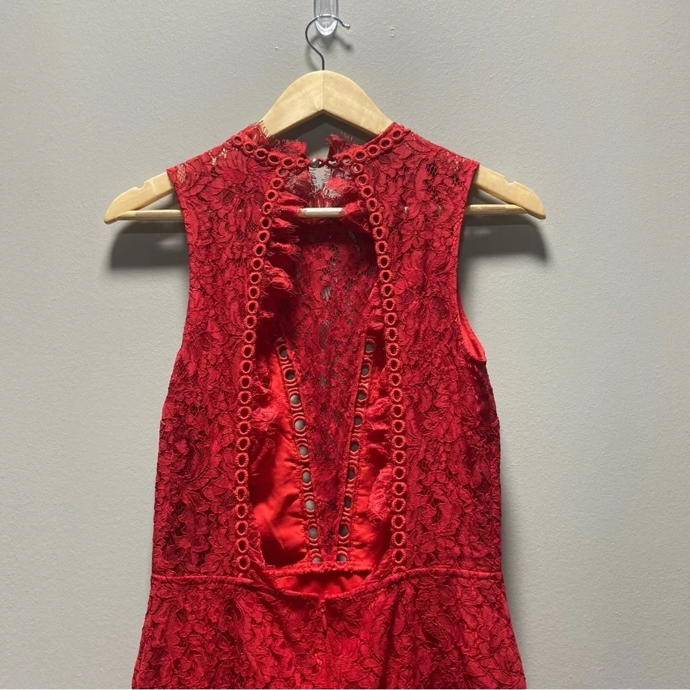Saylor x Free People Red Lace Open Back Mini Dress - Picture 6 of 8